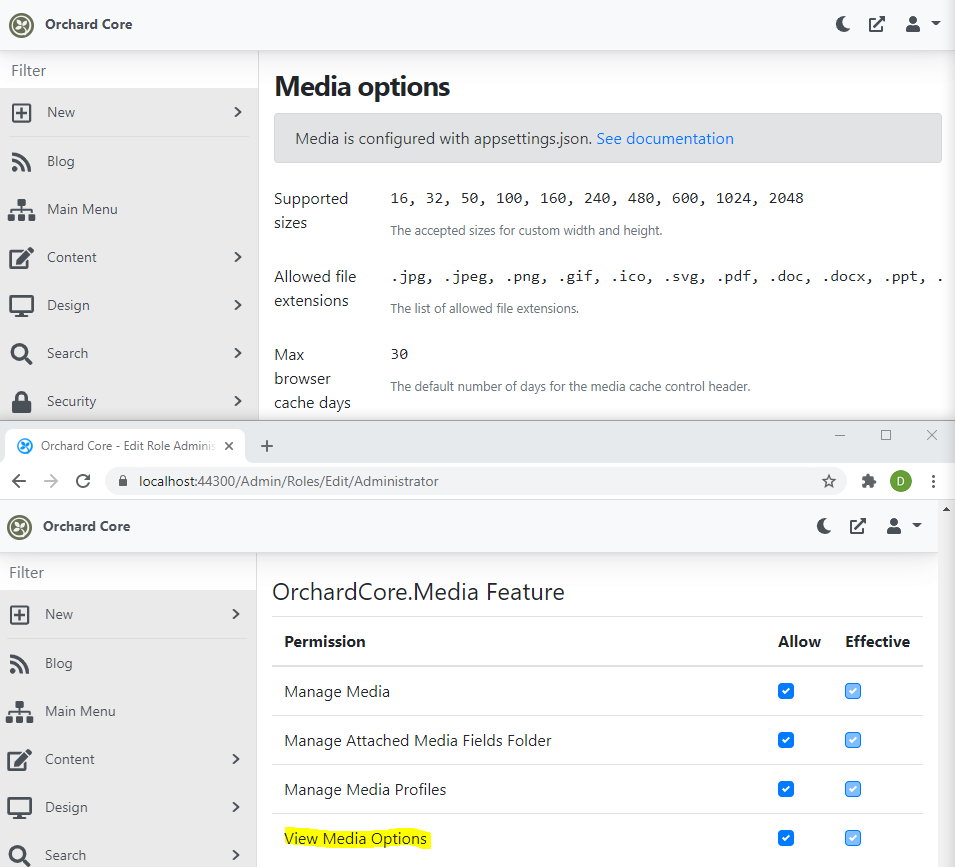 The new View Media Options permission