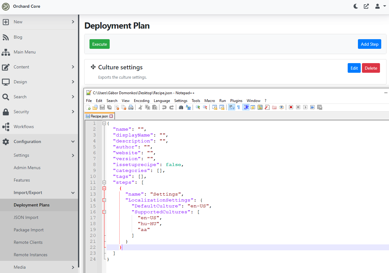 The culture settings deployment step