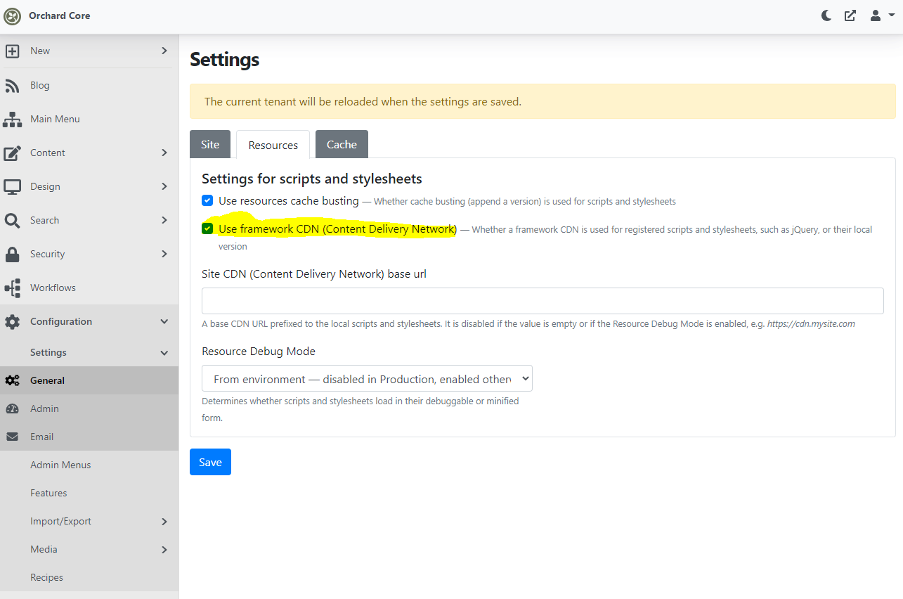 Setting to use framework CDN
