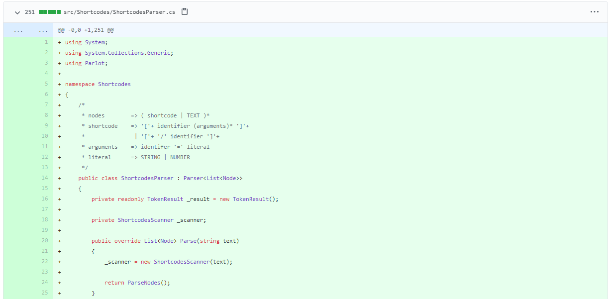 The ShortcodesParser class