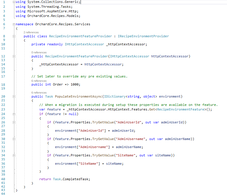 The RecipeEnvironmentFeatureProvider