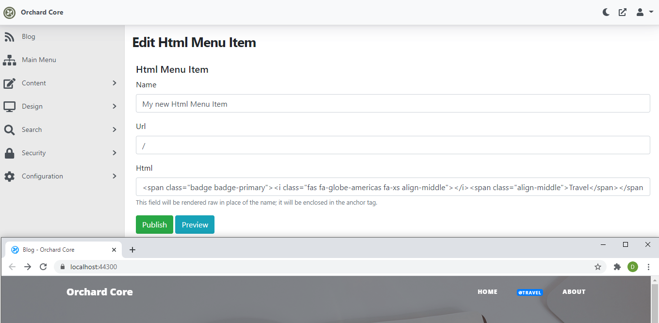 Adding a new Html Menu Item