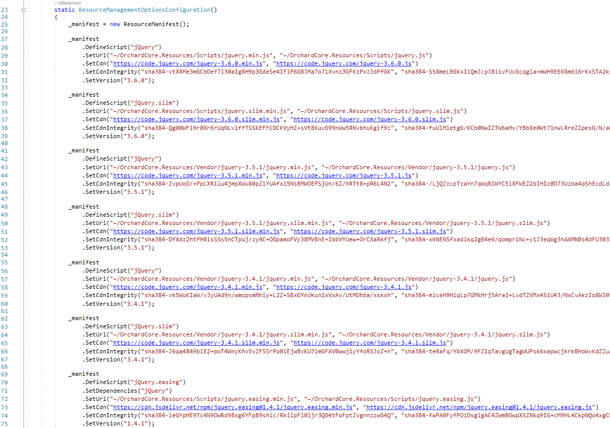 The registered jQuery versions by default