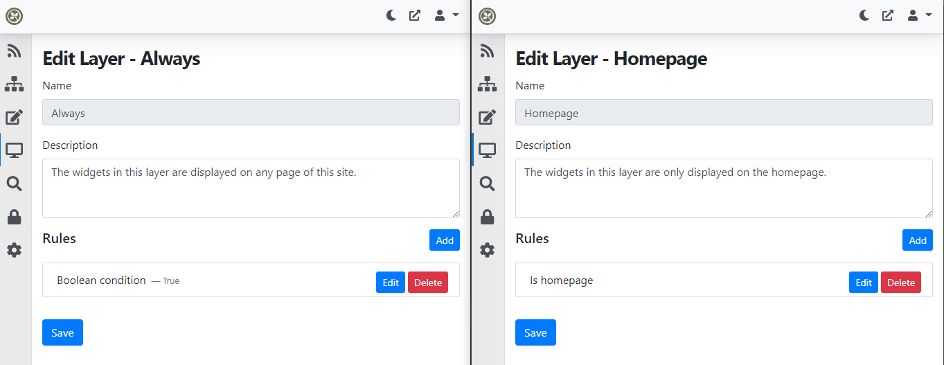 The Always and the Homepage layers