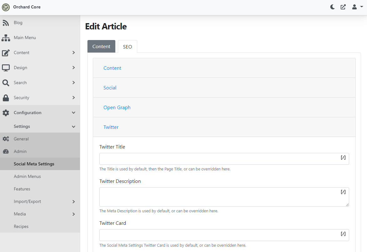Twitter SEO settings
