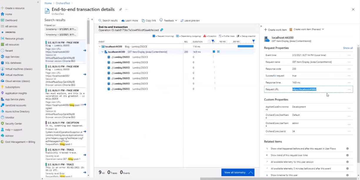 A request in Application Insights