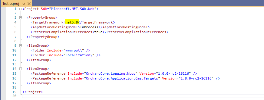 Using .NET 5 in your Orchard Core solution