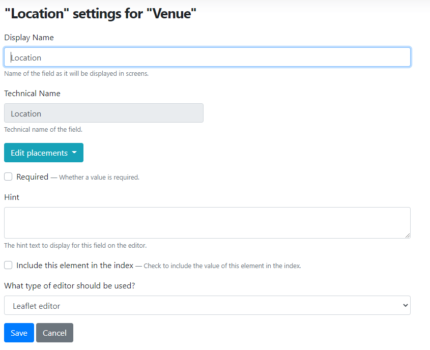Set the editor type of the Geo Point field