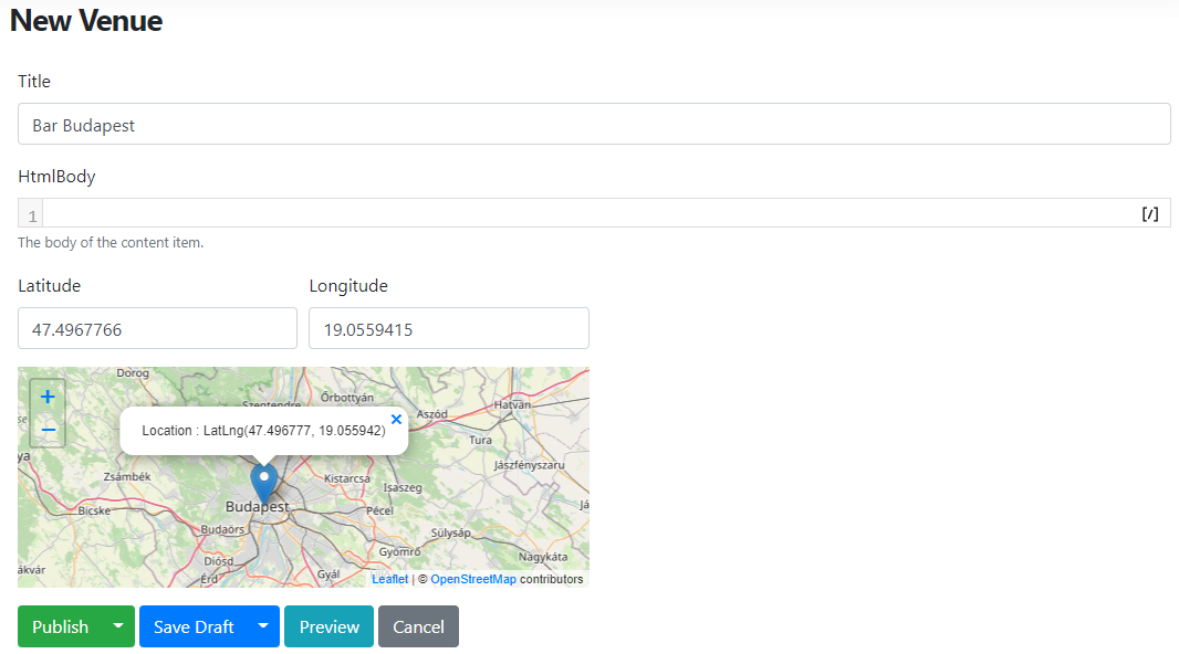 The Geo Point field Leaflet Editor