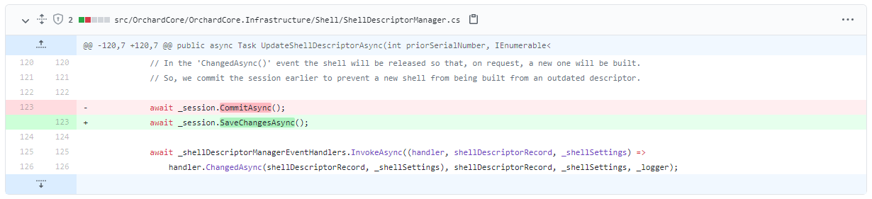 Using SaveChangesAsync instead of CommitAsync