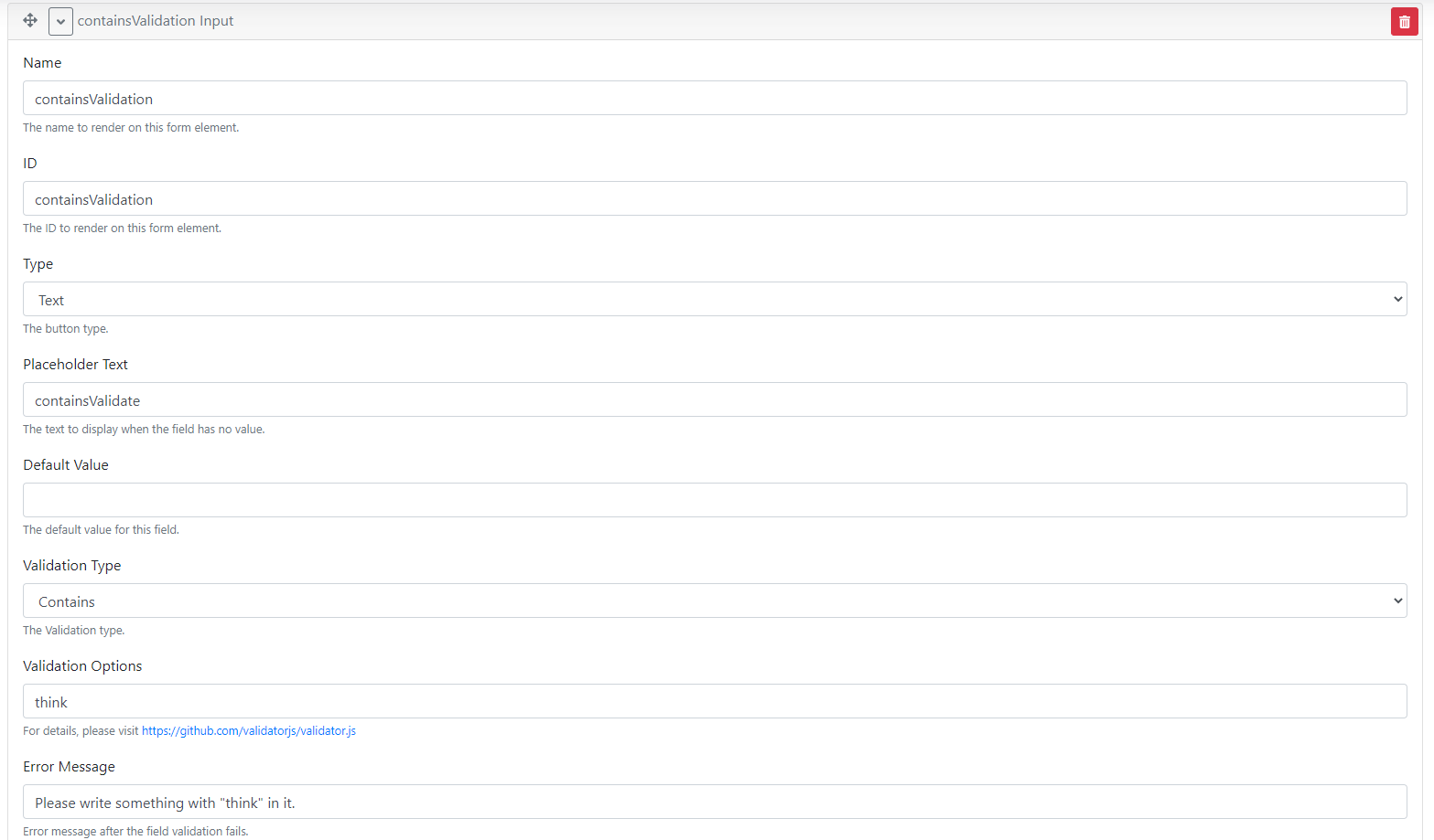 Using the Contains Validation Type
