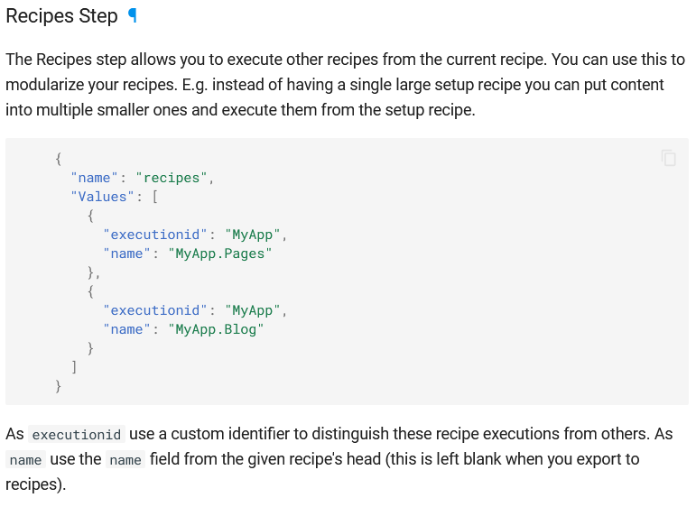 Recipes Step documentation