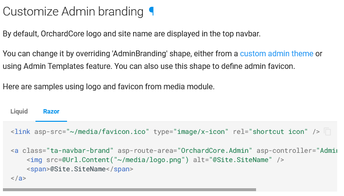 Customize admin branding documentation