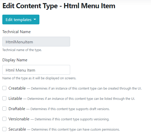 Showing the technical name of the content type