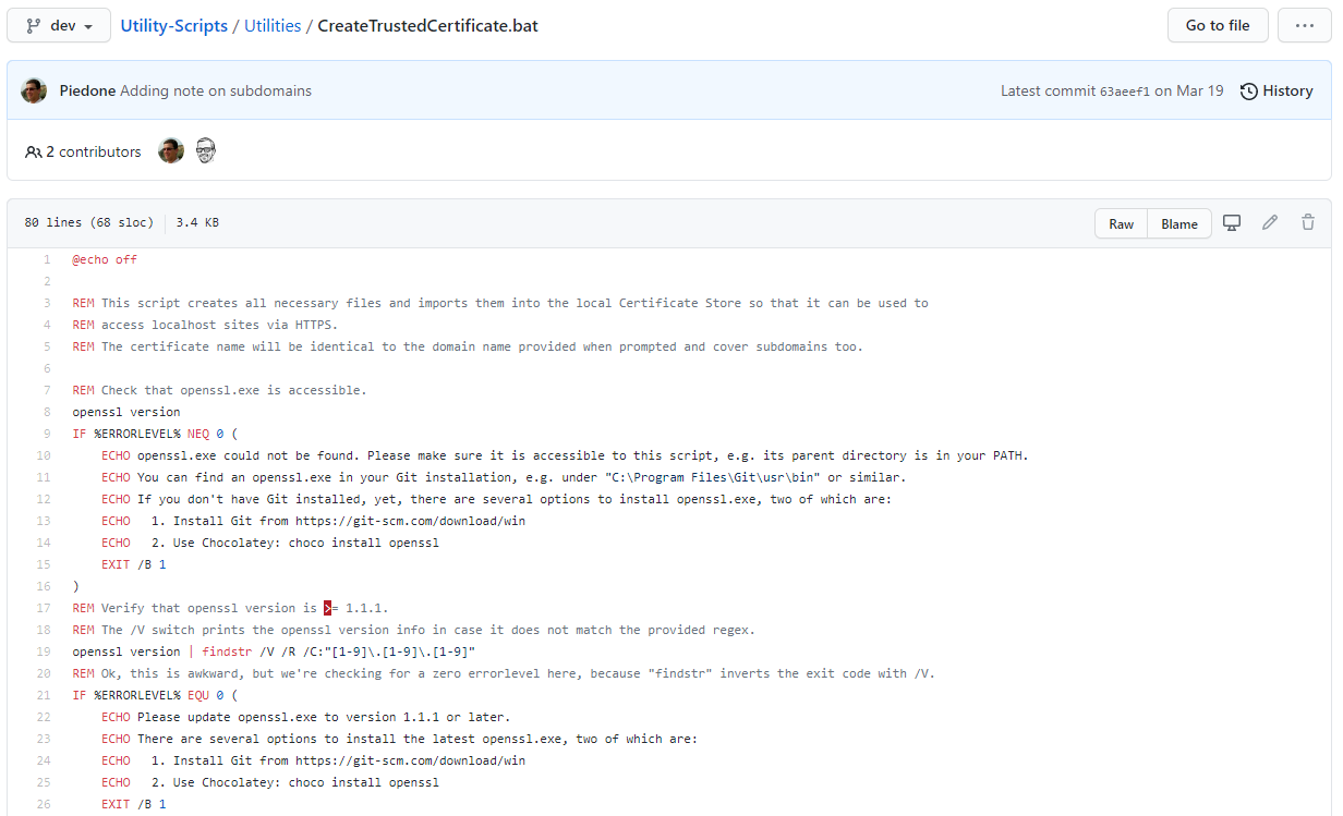 The create trusted certificate Lombiq Utility Script