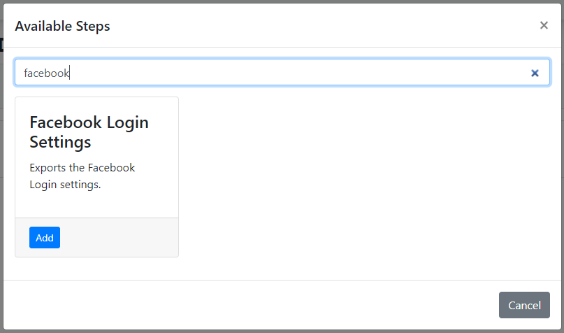 The Facebook Login Settings deployment step