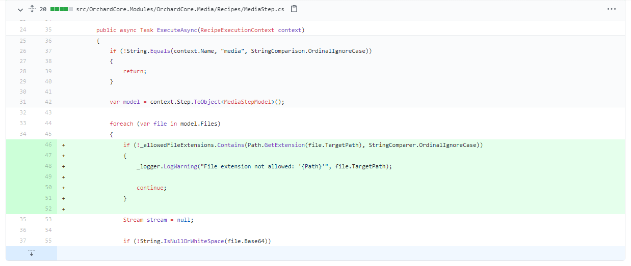 Checking the allowed file extensions when importing media using recipes