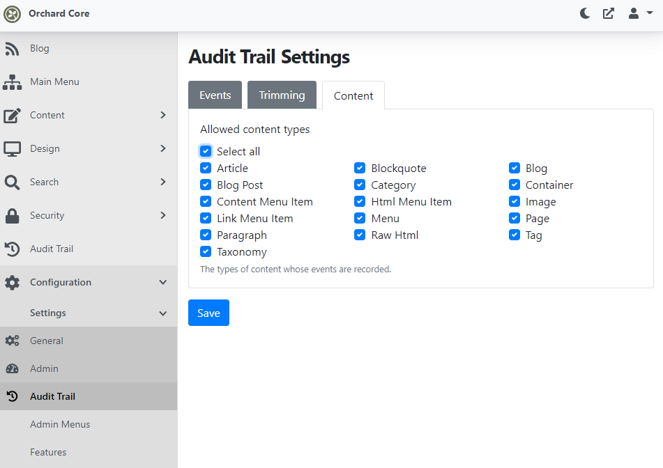 The Audit Trail Settings