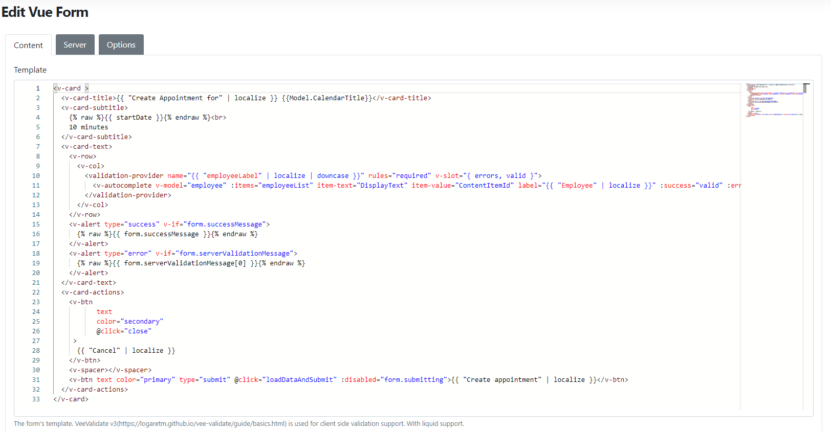 The create appointment Vue Form