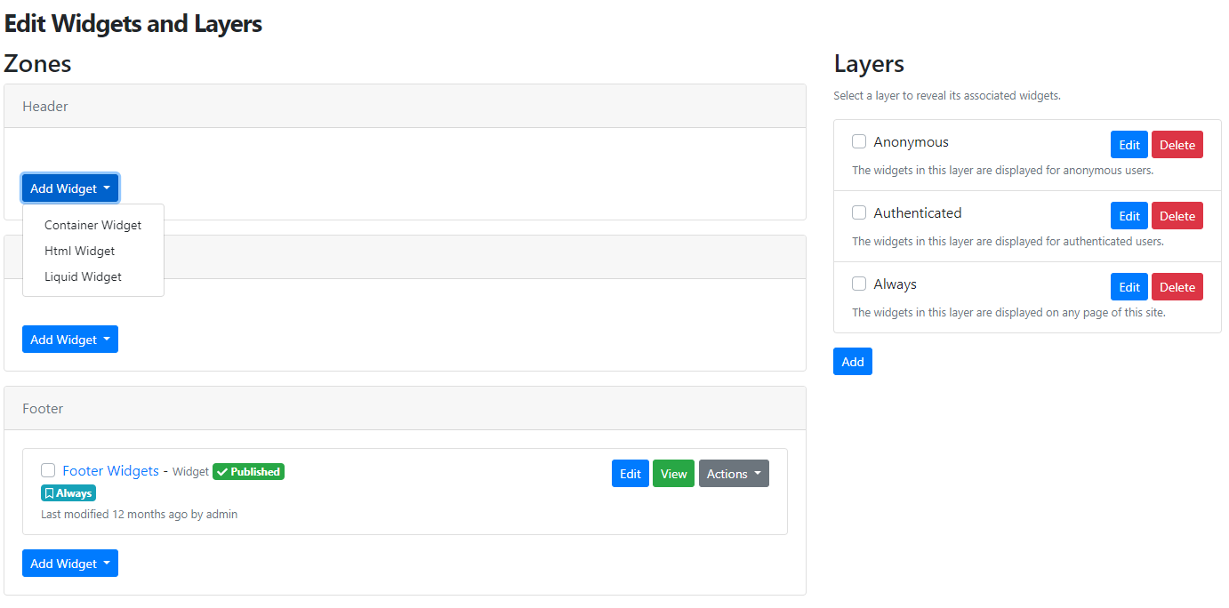 The three built-int widgets from recipes
