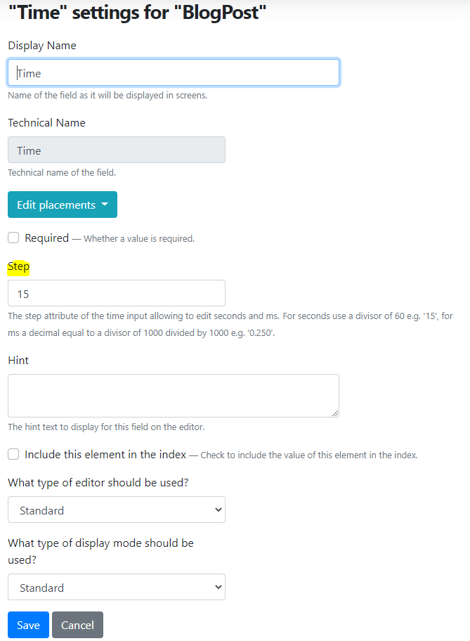 Step option for Time Field