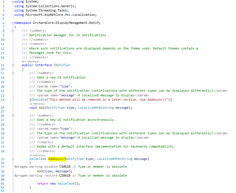 The new AddAsync method of the INotifier interface