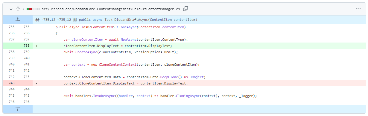 Fixing setting the DisplayText of the content item when cloning