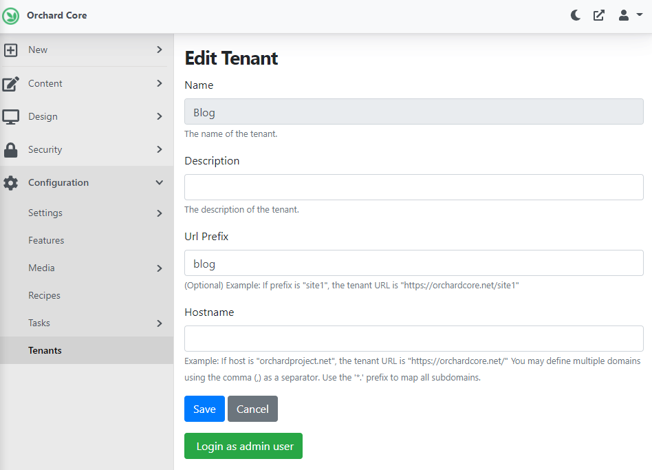 Ability to log in to a tenant as an admin user