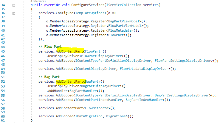Using the AddContentPart extension method to register your Content Part