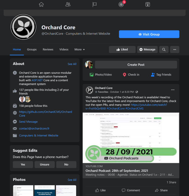 Orchard Core Facebook Page