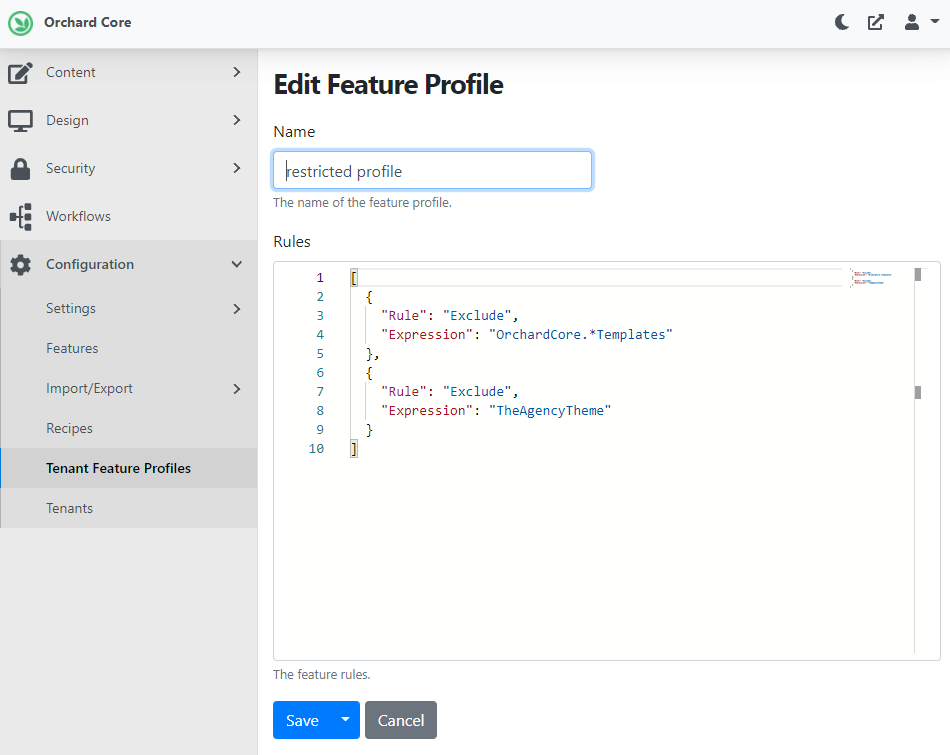 Adding a new feature profile