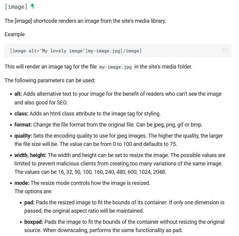 image shortcode documentation