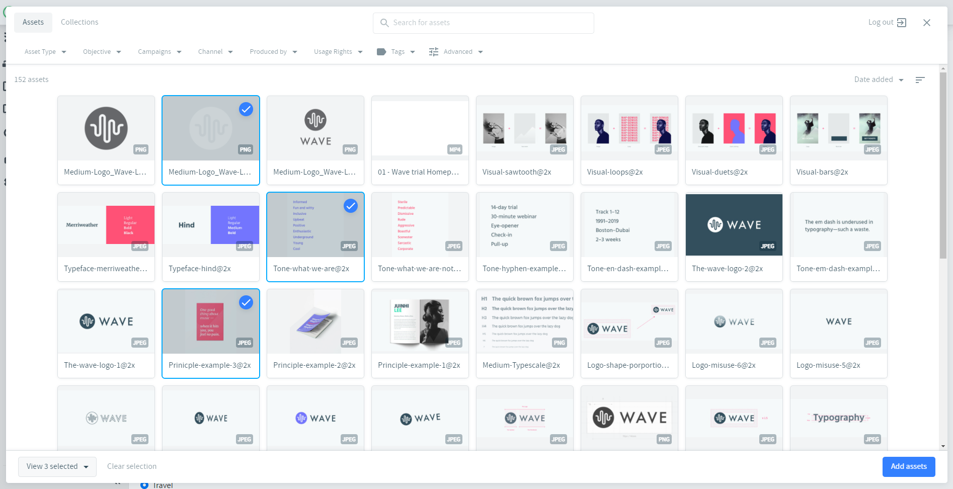 Selecting assets from Bynder