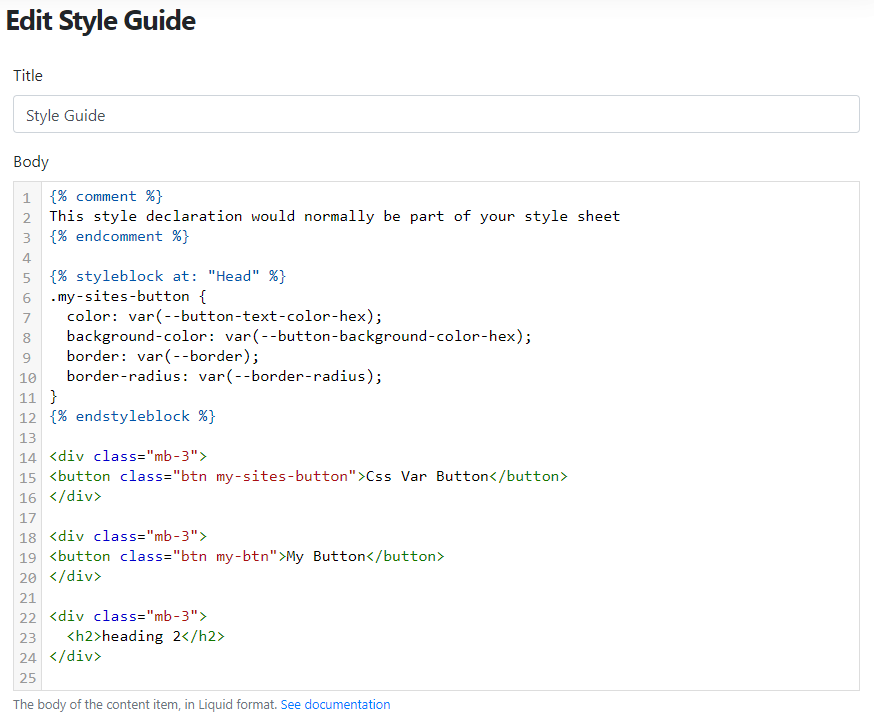 The content of the Style Guide content item