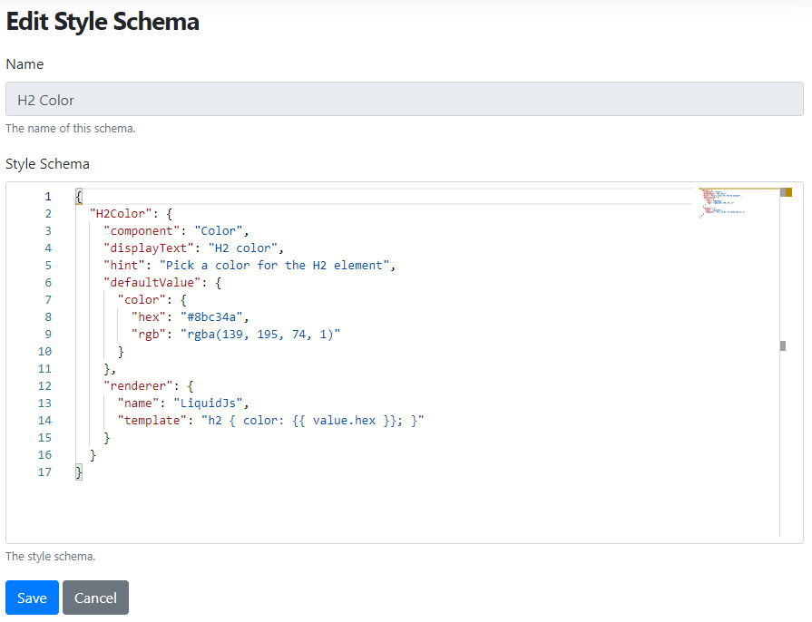 The H2 Color style schema