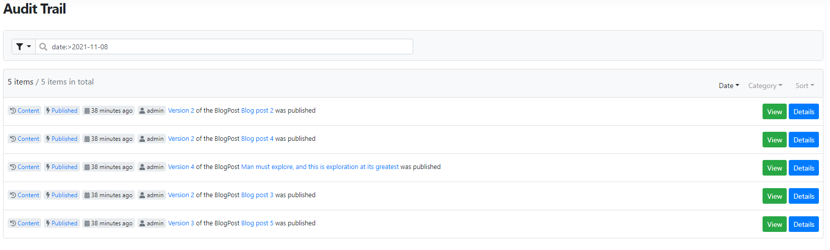 The date filter in Audit Trail