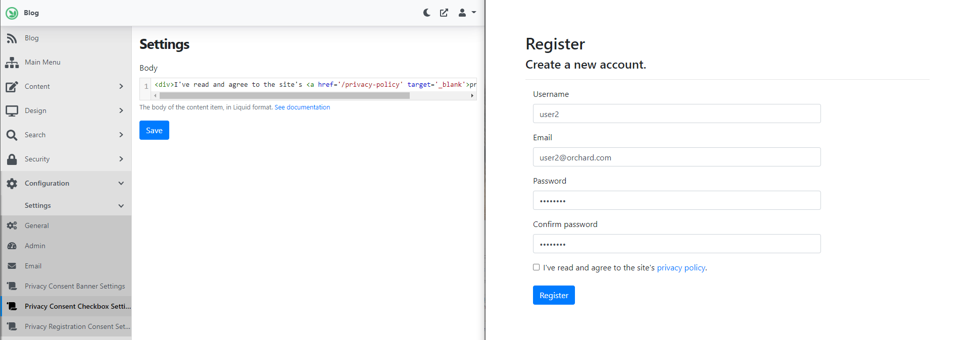 Using the Registration Consent Checkbox