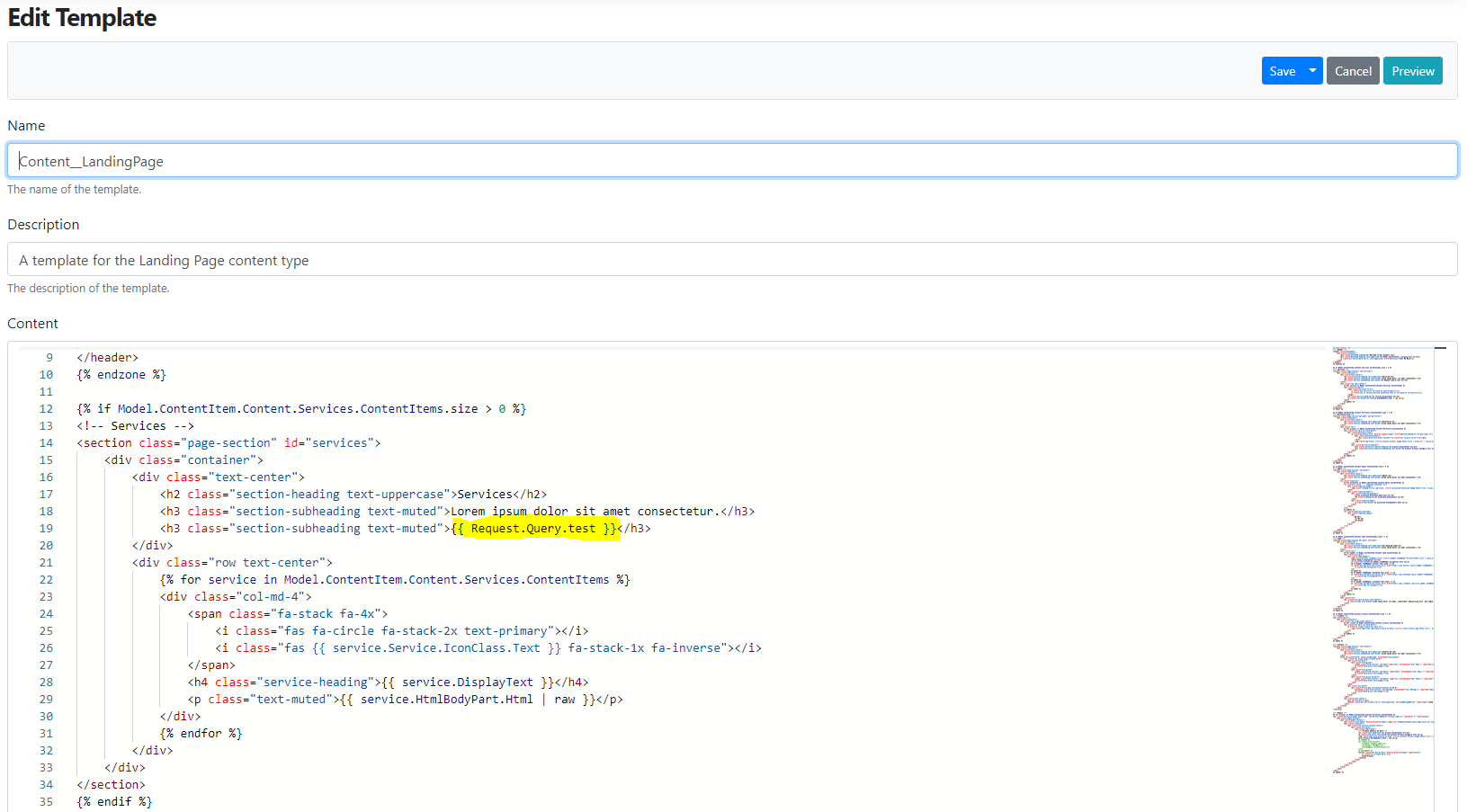 Template for the Landing Page content type