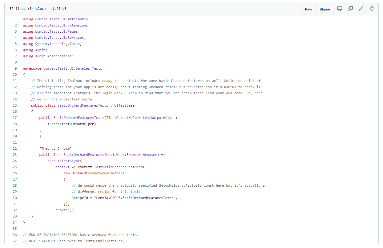 Using the TestBasicOrchardFeatures extension method