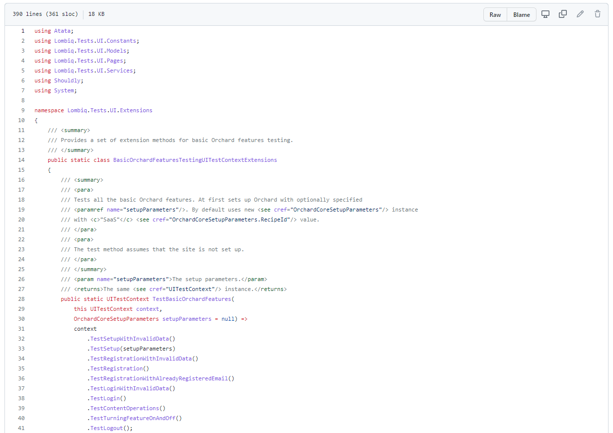 The implementation of the TestBasicOrchardFeatures