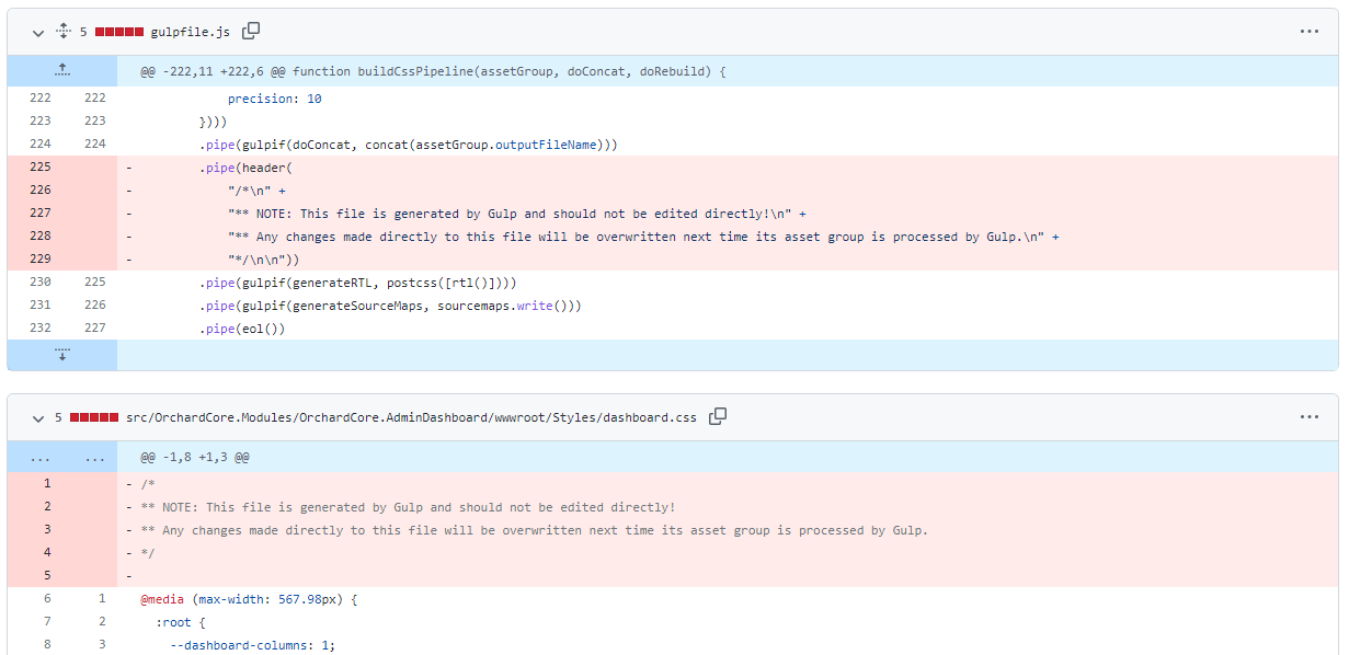 Remove headers from CSS files