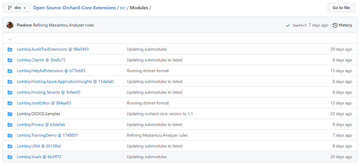 The modules of the Open Source Orchard Core Extensions repository