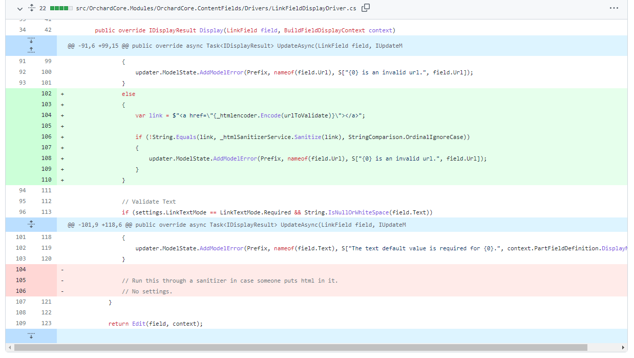 Sanitize the displayed link in the DisplayDriver of the Link Field