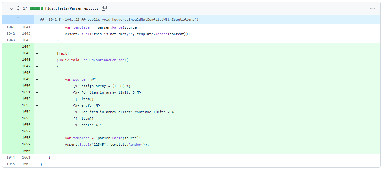 The new ShouldContinueForLoop unit test in Fluid