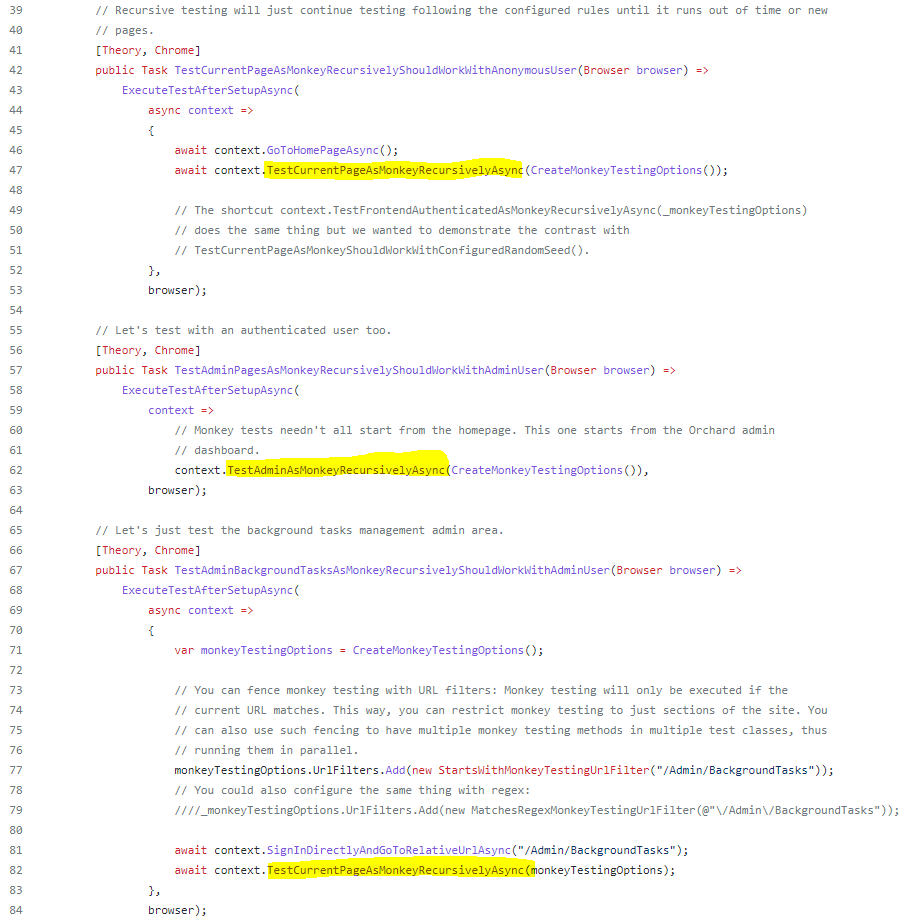 Sample monkey tests in the Lombiq UI Testing Toolbox for Orchard Core