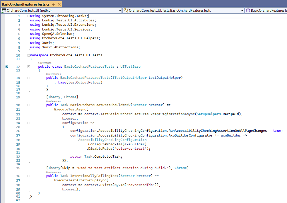 Basic Orchard Core features tests