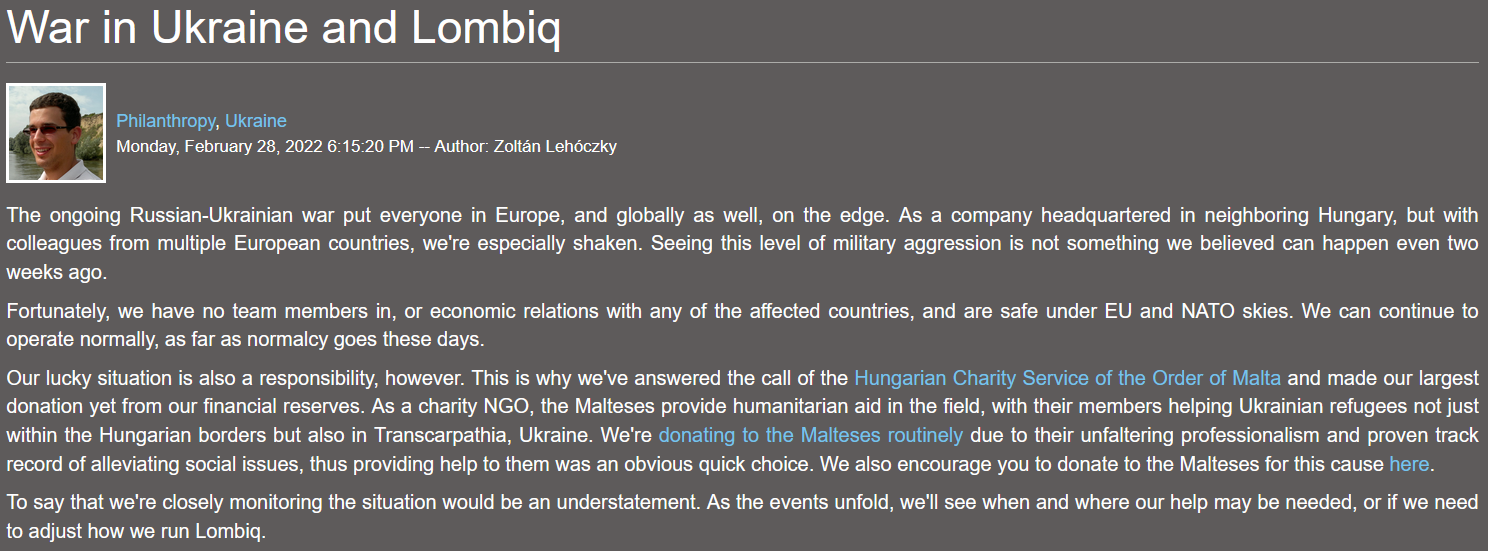 War in Ukraine and Lombiq