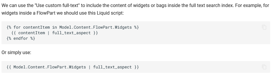 Updated documentation for full text search
