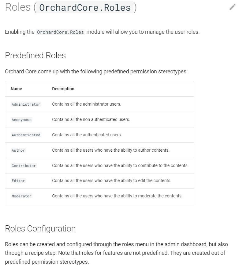 Update Roles module documentation