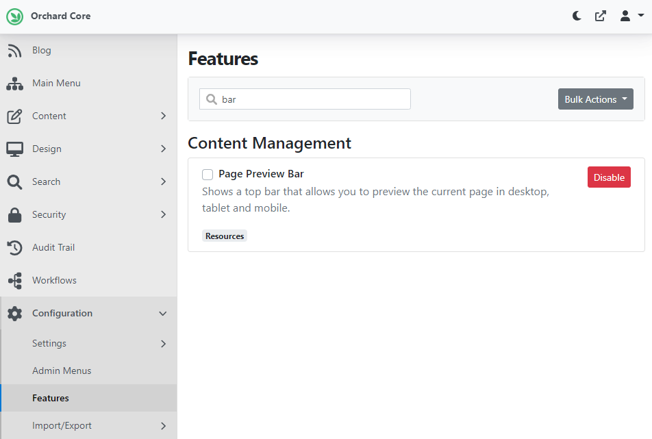 The Page Preview Bar feature